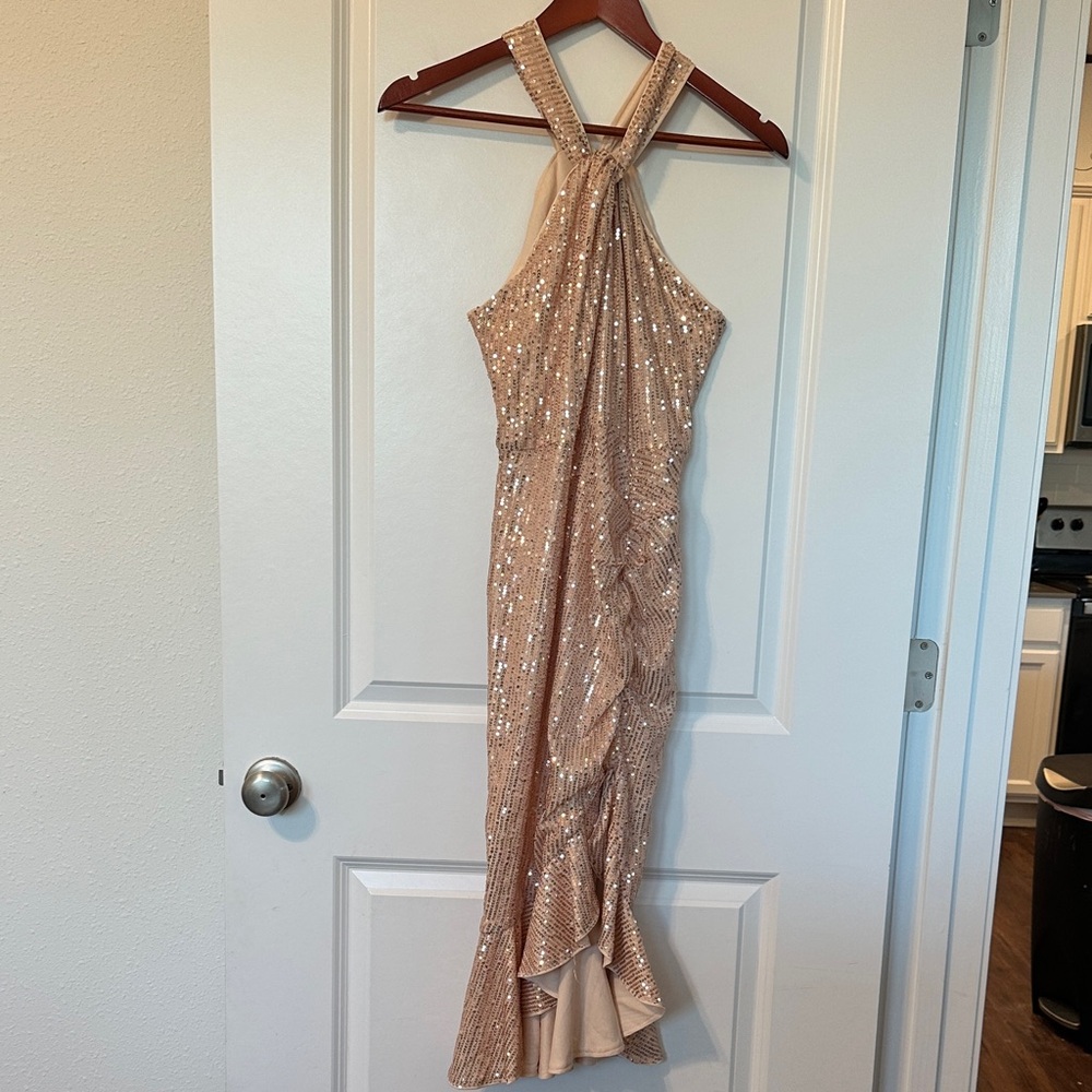 Grace Karin Sequin Halter Dress in Champagne